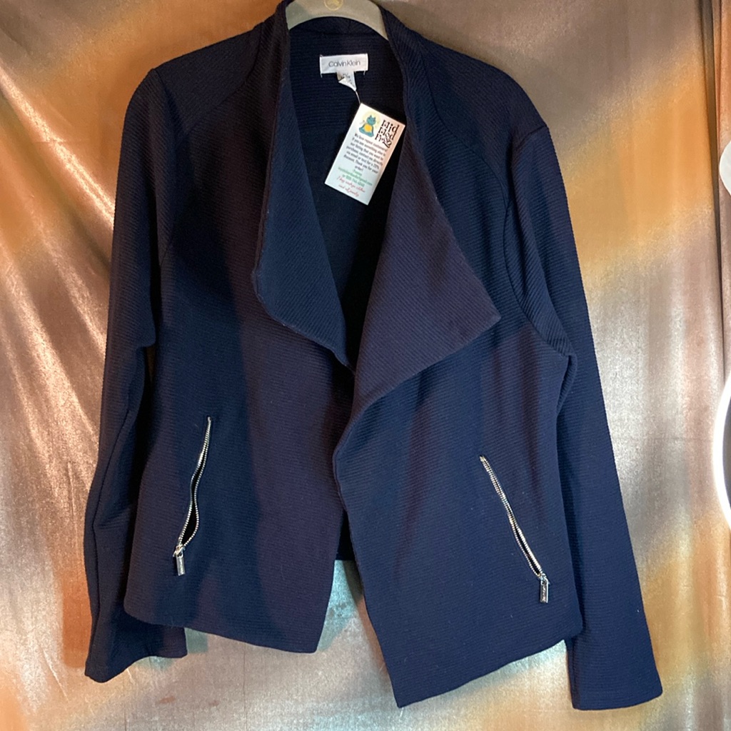 Xl Calvin Klein Navy Crop Jacket Stretchy 44” Chest 403 Angle Zip Pockets